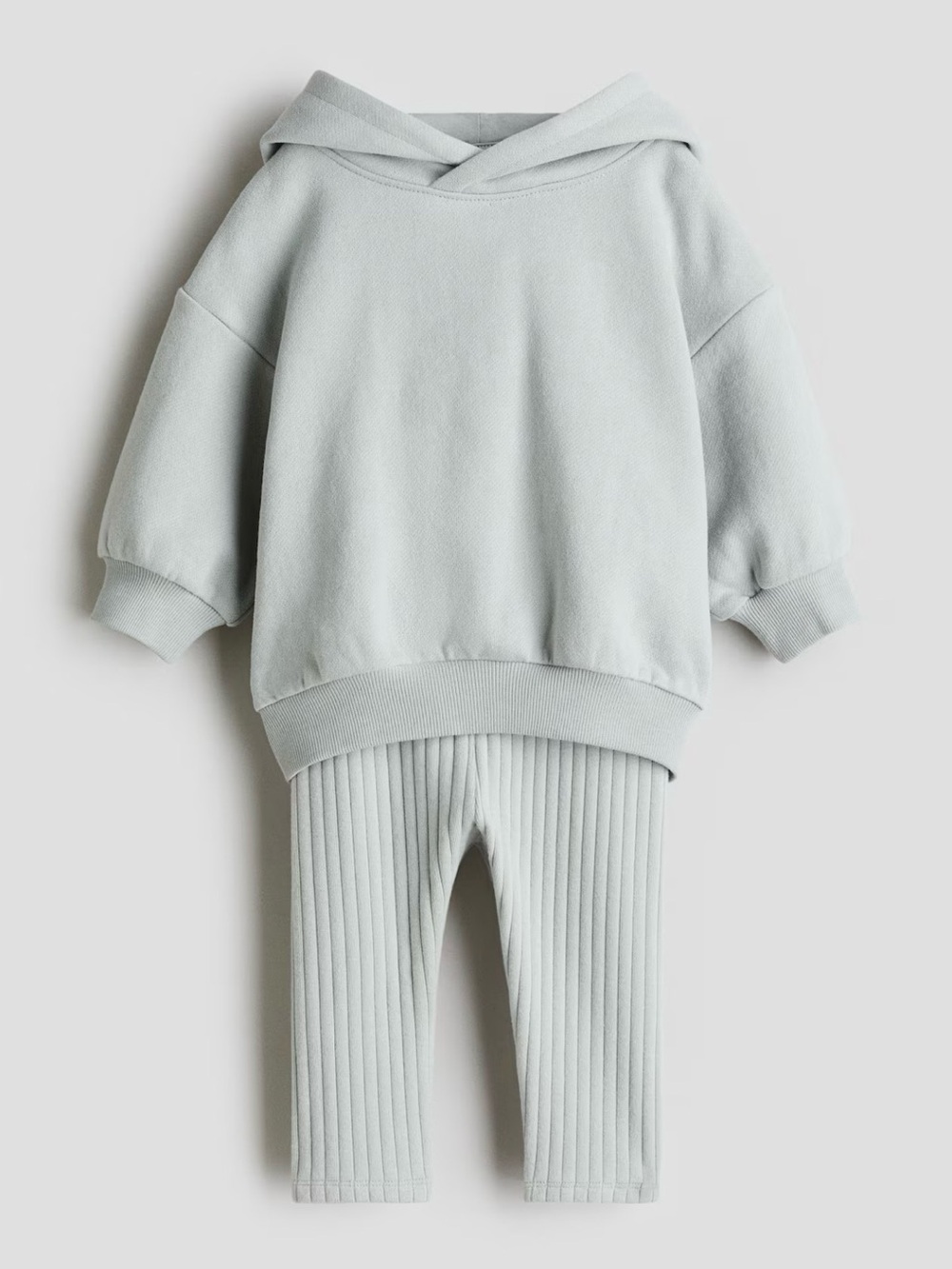 H&M Adorables Baby 2-Piece Cotton Set Hoodie & Ribbed Leggings in Sage - 12M